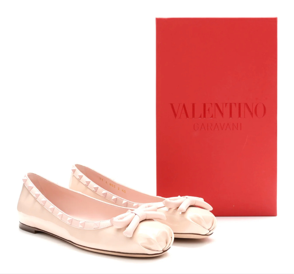 Valentino Garavani Patent Nappa Rockstud Ballerina Flats Rose Quartz - NWT 40